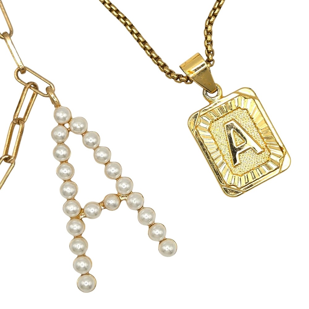 Sugarfix by BaubleBar Gold Tone Initial A Pearl and Medallion Necklace Set - Picture 1 of 5